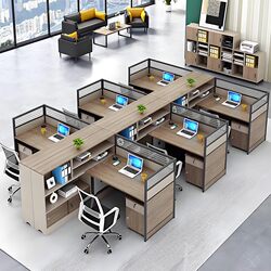 Screen Partition Booth Office Desk for 4, 6 or More People, Staff Workstation, Finance Desk and Chair Set, Double Seat with Side Cabinet