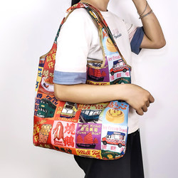 Medium-Sized Hong Kong Style Printed Eco-Friendly Bag, Portable Foldable Shopping Bag for Supermarkets, Hong Kong Grocery Bag, Miscellaneous Bag