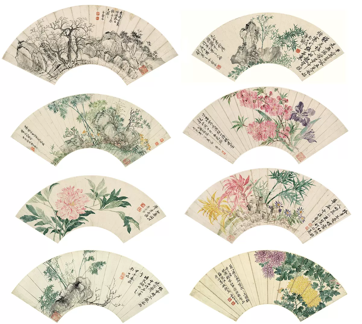 清恽寿平山水花卉扇面国画花鸟真迹复制画原大高清中式
