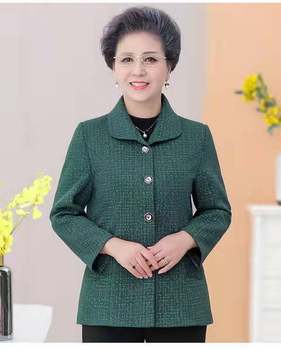 Mom spring and autumn jacket middle -aged and elderly women's long -sleeved short sleeve short jacket 2020 new fashion large size shirt