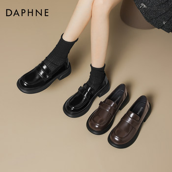 
British style loafers women's black leather shoes
