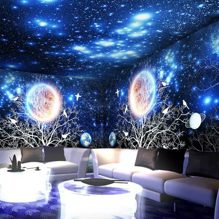 3d星空壁纸夜光梦幻银河宇宙卧室墙布酒店墙纸天花板吊顶创意壁画