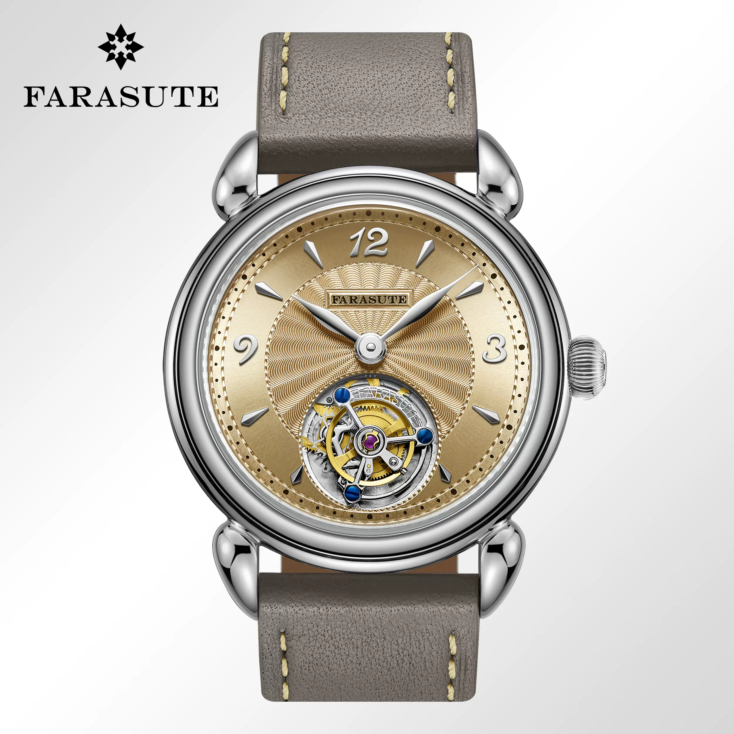 法拉苏蒂陀飞轮机械手表精钢材质手动机械表37mm圆形指针式手表曜