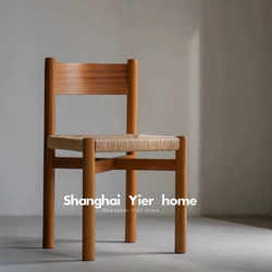 Medieval ash wood rattan chair designer home retro wood color dining chair cafe B&B rattan chair