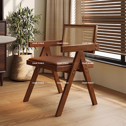 Solid Wood Dining Chair for Home Use, Mid-Century Chandigarh Chair with Armrests and Backrest, Restaurant and Guesthouse Wabi-Sabi Style Rattan Chair