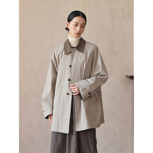 
Seams Sense literary retro casual loose silhouette plaid yarn-dyed color-blocked short windbreaker jacket 17090