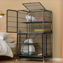 Cat Cage for Home Use, Indoor, with Integrated Toilet, Extra Large Free Space, Double-Layer Villa Cat House, Cat Cage