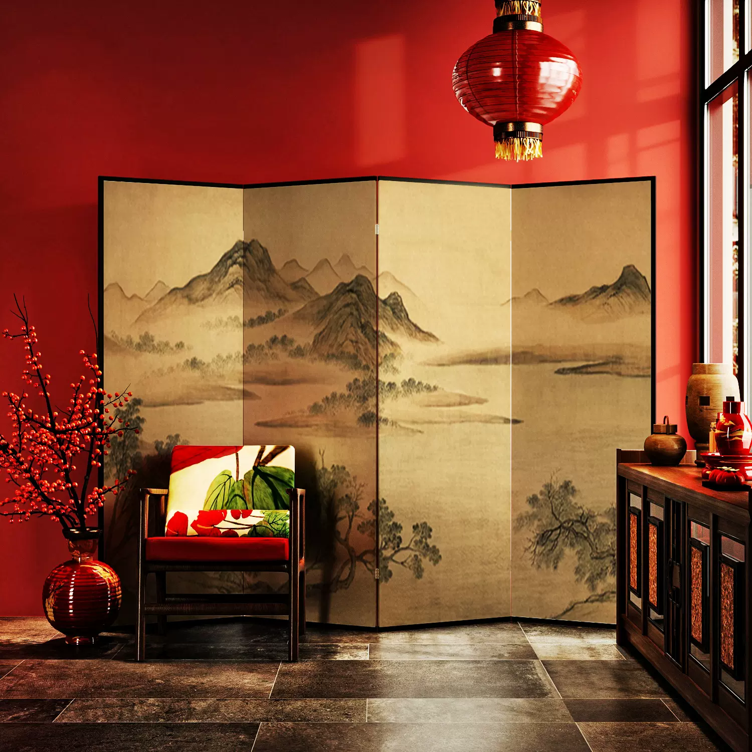 飾り屏風 金彩屏風 桜山 (HK777) 置物・お飾り用品 ディスプレイ用 Gold