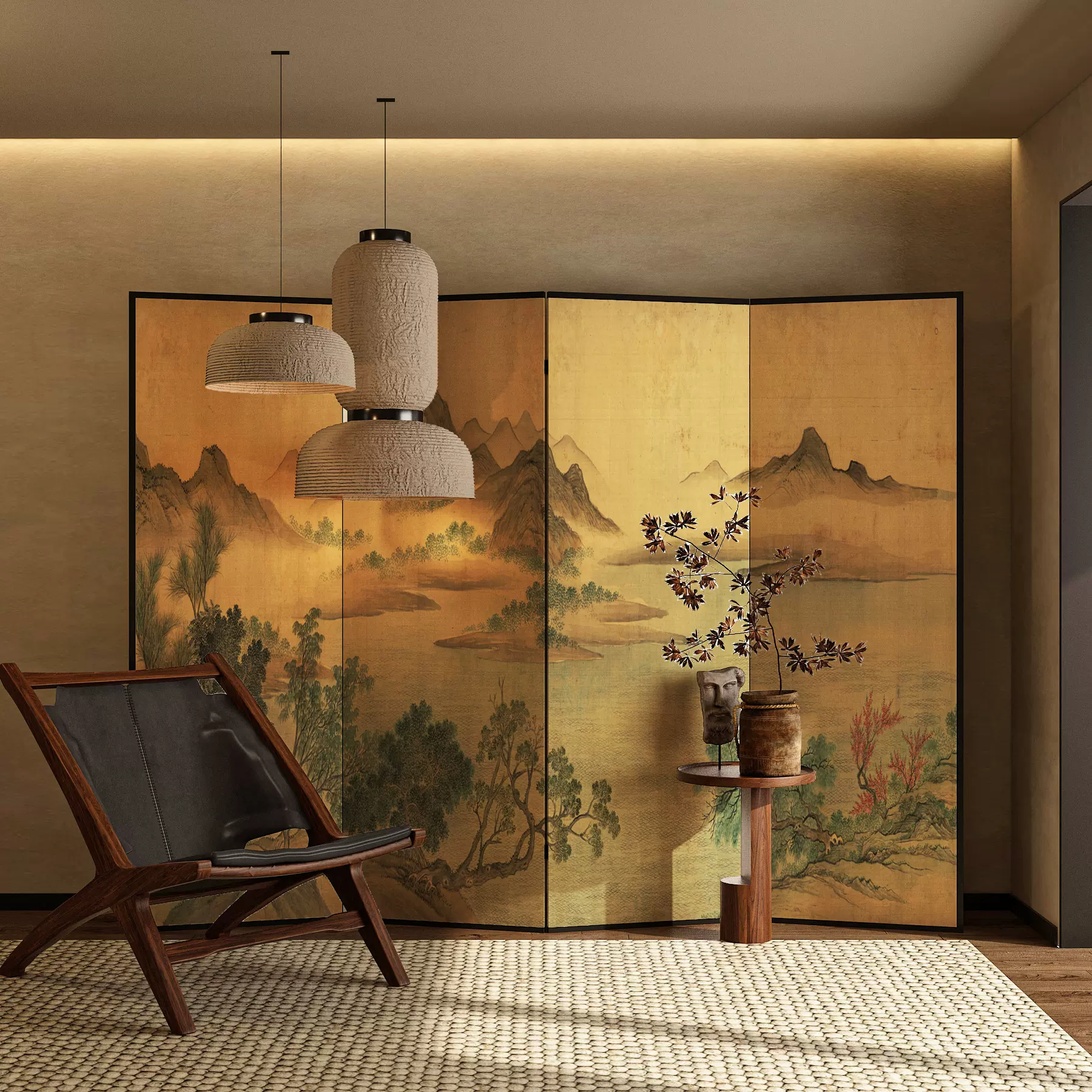 飾り屏風 金彩屏風 桜山 (HK777) 置物・お飾り用品 ディスプレイ用 Gold