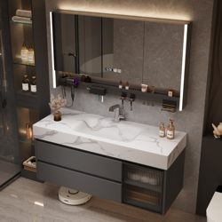Light luxury style slate hot-bent integrated basin bathroom cabinet combination bathroom washbasin washbasin cabinet solid wood