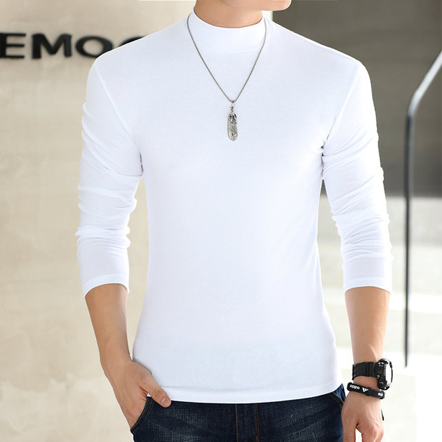 Half-high collar bottoming shirt men's pure cotton t-shirt solid color ...