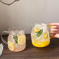 Large-Capacity Glass Cup with Handle ins High Borosilicate High-Temperature-Resistant Coffee Cup Lemonade Cup Milk Drink Cup