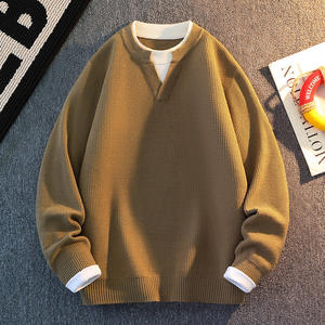 
Fake two new men's sweaters trendy brand 2025 autumn and winter thickened versatile inner men's knitted bottoming shirt tops