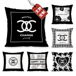 Ins Style Pillow, Light Luxury Black and White Simple Velvet Cushion, Sofa Living Room Guesthouse Lumbar Pillowcase, Car Pillow