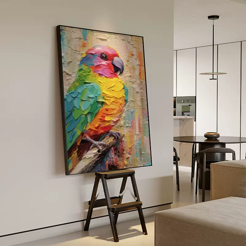 油彩画[模写] 欧式轻奢高档彩色鹦鹉玄关走廊纯手绘油画背景墙装饰画客厅