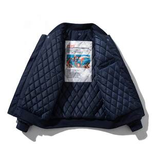 American workwear pilot jacket men and women couples simple solid color baseball uniform blue thickened cotton clothes jacket trendy