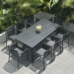 Outdoor Slate Table and Chairs, Courtyard Garden Villa Leisure Tea Table and Dining Table Combination, Terrace Waterproof and Sun-Proof Table and Chairs