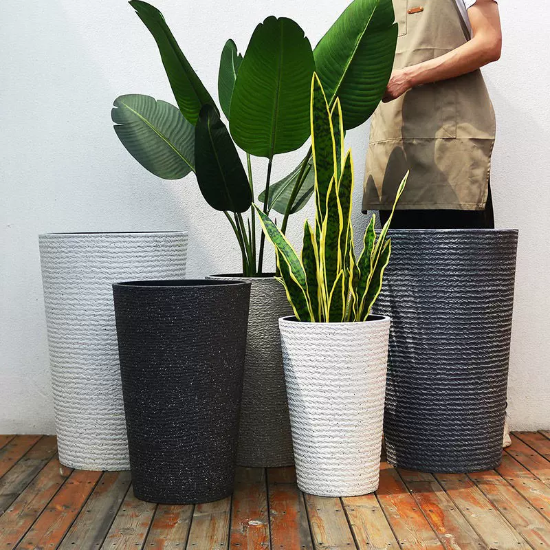 网红北欧高花盆高筒白色圆形陶瓷特大号客厅阳台