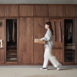 Solid Wood Wardrobe North American Black Walnut Wardrobe 2025 New arrival For Home Bedroom Integrated to Top Floor Wardrobe