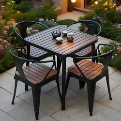 Outdoor Tables and Chairs, Courtyard Terrace, Waterproof and Sun-Proof, Outdoor Plastic Wood Dining Table and Chairs, One Table and Four Chairs, Balcony Leisure Tables and Chairs