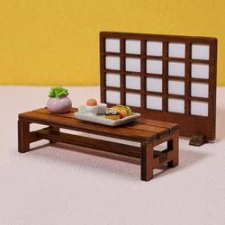 Mini Wooden Lattice Screen, Table and Chair Small Ornaments, Long Table, Dollhouse Decoration, Small Furniture, Retro and Nostalgic