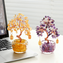 Natural Amethyst Fortune Tree Ornaments for Home, Living Room, Office, Desktop, Work Station Decorations, Creative Gifts