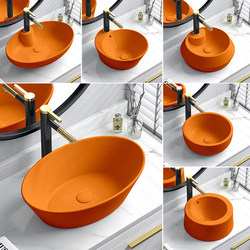 Orange Countertop Ceramic Round Washbasin Small Size Balcony Single Basin Washstand Household Basin