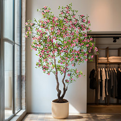 Large Indoor High-End Light Luxury Artificial Green Plant Island Spring Flower Floor-Standing Potted Landscape Decoration Fake Tree Ornament