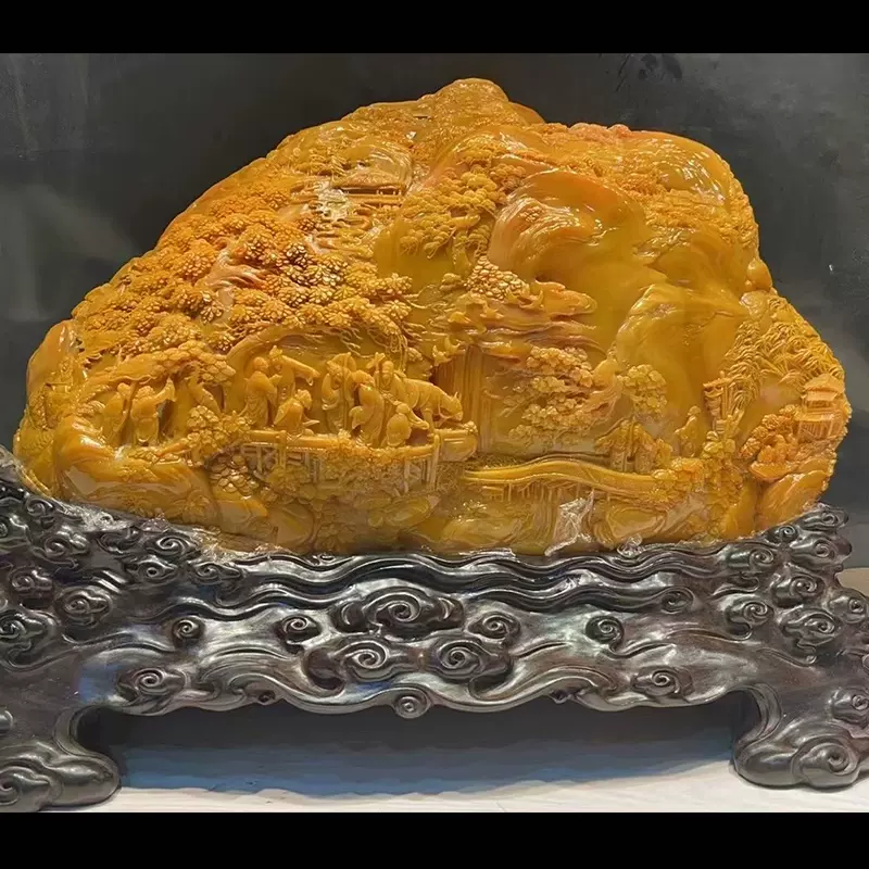 【福寿双全】印鑑｜寿山石田黄石の印章｜福广作款｜天然石｜細密彫｜開運置物｜座付き 福寿双全】印鑑｜寿山石田黄石の印章｜福广作款｜天然石｜