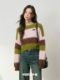 Kroche wool blend contrast stripes loose casual lazy style knitted pullover sweater