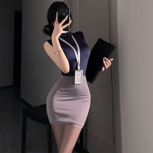 
Sexy and exciting big size secretary uniform on bed large-scale fun underwear and fun suit royal sister nightgown