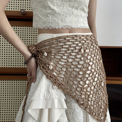 Vintage Ethnic Style Belt for Women, Suitable for Dresses, Triangular Apron, Wasteland Style Fishnet Headscarf, Scarf, Niche Waist Belt, Trendy