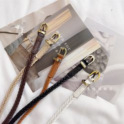 Korean Woven Belt for Women, Suitable for Dresses and Coats, Waist-Cinching, ins Style, Simple and Versatile, Decorative Thin Belt