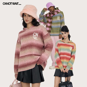 
[99 yuan limited time benefit] CANOTWAIT classic LOGO hooded sweater gradient color rainbow style men's and women's trend