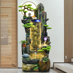 Artificial Rockery with Flowing Water Fountain, Circulating Water Humidifier, Wealth-Attracting Feng Shui Wheel, Office Landscape Decoration, Living Room Floor-Standing Ornament