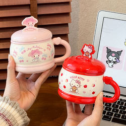 Sanrio Ceramic Mug with Lid, Birthday Gift for Girls, High-Looking Melody Coffee Cup for the Office