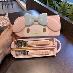 Melody Chopsticks and Spoon Set, One-Person Tableware Storage Box, Student Stainless Steel Chopsticks and Spoon Portable Three-Piece Set