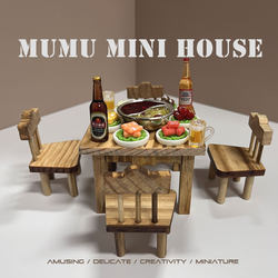 Dollhouse Mini Dining Table with Side Dishes, Hot Pot Table and Chairs, Miniature Realistic Food, Play Furniture, Food Play House Toy Model