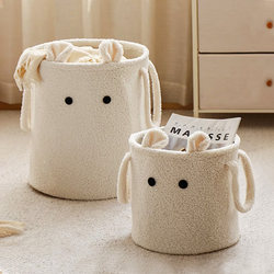 Lamb Wool Children's Plush Toy Storage Bucket, Cute Clothes Storage Basket, Cartoon Dirty Clothes Hamper, Large Capacity for Home Use