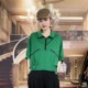 Contrast color pocket mid-sleeved top for women 2025 summer new casual bat sleeve zipper stand collar short-sleeved T-shirt
