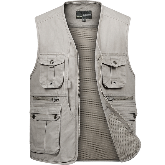 
Multi-pocket pure cotton washing vest middle-aged and elderly men's spring and autumn tops dad outdoor casual vest work suit vest