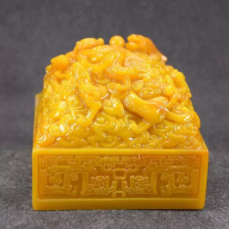 天然 田黄石 貔貅樣印材 細密彫 重110g Y19T32A