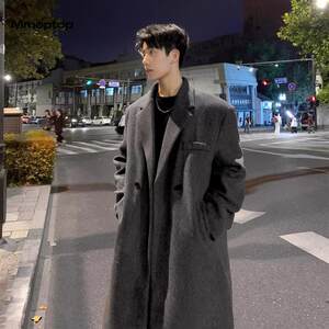 
New woolen coat for men and women mid-length autumn and winter thick loose over-knee windbreaker for men Korean style suit jacket for men