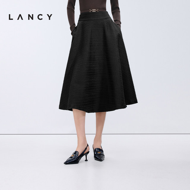 LANCY/Langzi 2025 Spring New High-end High-waist A-line Slim Mid-Long Umbrella Skirt Versatile Commuter Skirt
