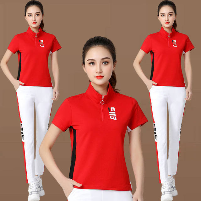 
Summer square dance costume new style set cotton stand collar short sleeve sports gymnastics ghost step dance clothes pants