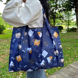 Large-Capacity Foldable Supermarket Eco-Friendly Shopping Bag, Fashionable Cartoon Mom Grocery Bag, Portable Oxford Cloth Tote Bag