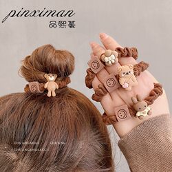 Coffee-Colored Bear Hair Tie 2022 New Korean High-End Hair Tie for Women Cartoon Ponytail Hair Accessory Children's Hair Accessory