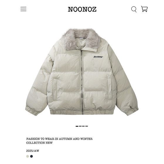 
NOONOZ winter American embroidered fur collar spare ribs cotton coat men's unisex style warm and anti-cold brand couple cotton coat