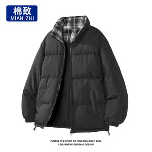 
Cotton American short cotton coat, versatile and fashionable, men's winter plaid coat, thickened couple's bread suit 25571