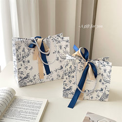 Southern French Holiday Tote Bag~ High-End Blue Gift Bag, Thickened Kraft Paper Bag, Gift Bag for Holiday Gifting